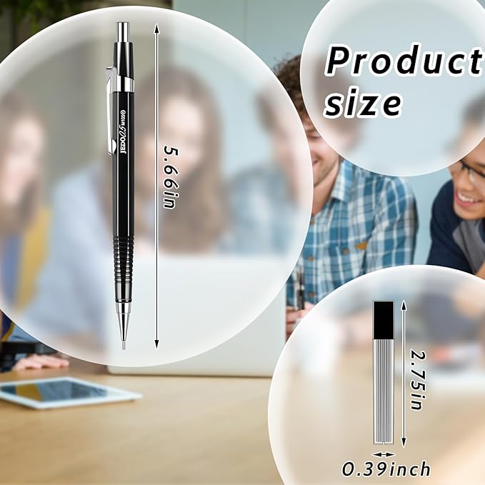 Gueevin 24 Pcs Mechanical Pencil Metal Penpoint Mechanical Pencil Retractable Automatic Drafting Pencils Refills for Writing Drawing Signature (0.5mm,Black)