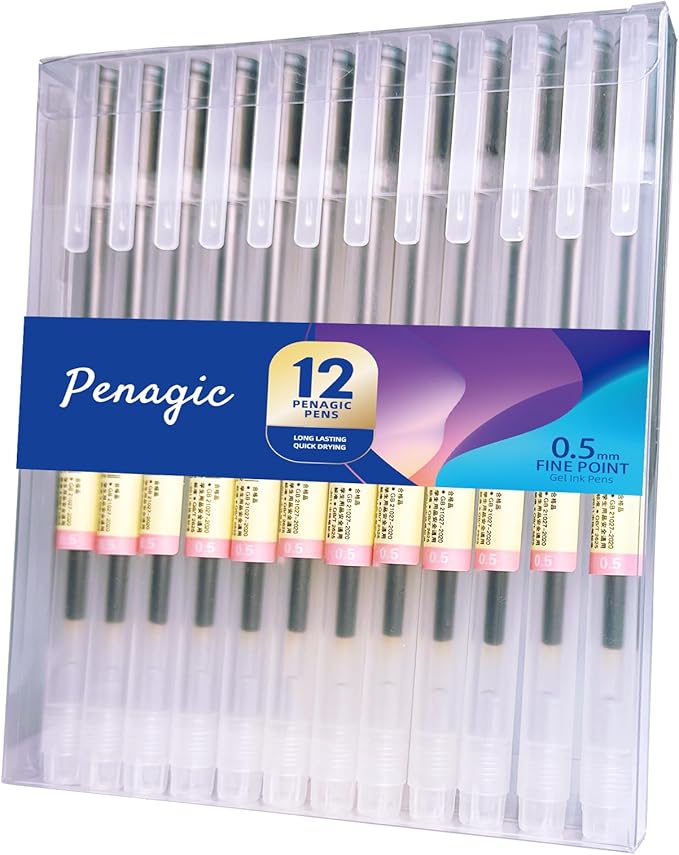 Gel Pens 12 Count, Black Ink, Ball Point Pens Fine Point, 0.5 mm Ink Pen, Note Taking Pens for Japanese Korean Office School Stationery Supplies (Black, 12-Count)