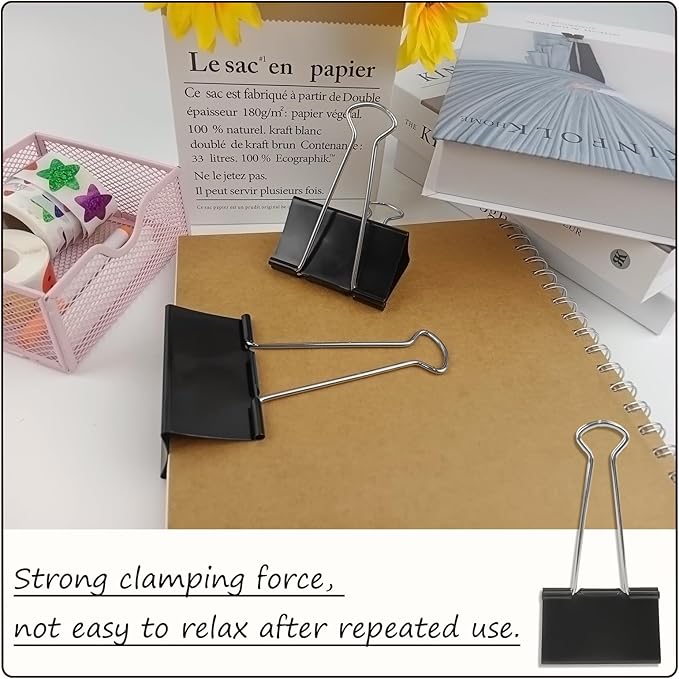 3-Inch Extra-Large DSTELIN Binder Clips - Heavy-Duty Black Paper Clamps, 75mm Width, 8-Count Set for Office Organization