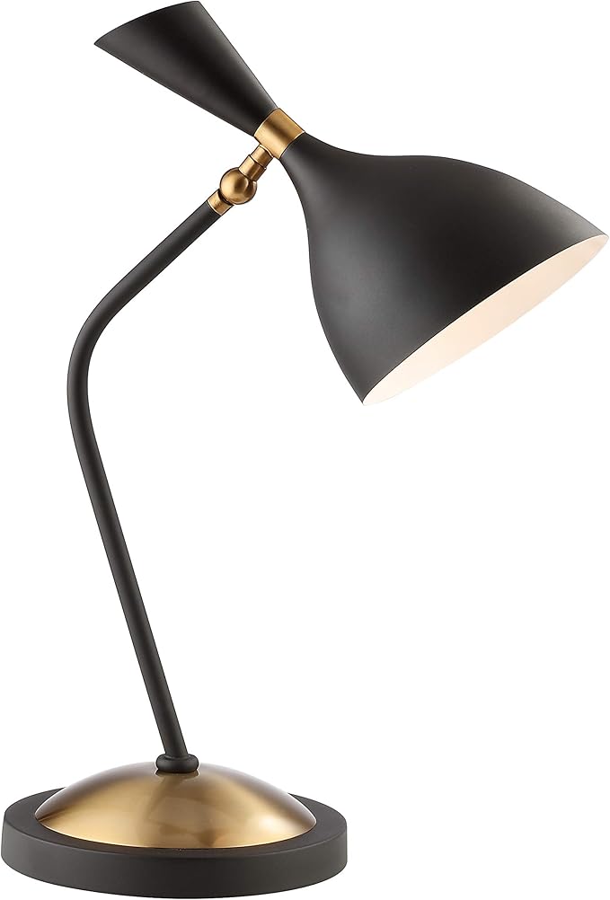 JONATHAN Y 21.5" Black/Gold Retro Mid-Century LED Table Lamp for Home Office, Adjustable Task Light with Black Iron Shade, Bedside Nightstand Lamp, LED Bulb Included JYL9065A