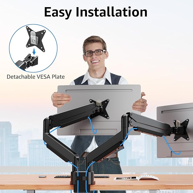 MOUNTUP Dual Monitor Mount fits 42 40 39 37 34 32 27 inch Ultrawide Screen, Holds 6.6-33lbs, Dual Monitor Arm Desk Mount, Heavy Duty Monitor Stand for 2 Monitors, with Clamp/Grommet Base