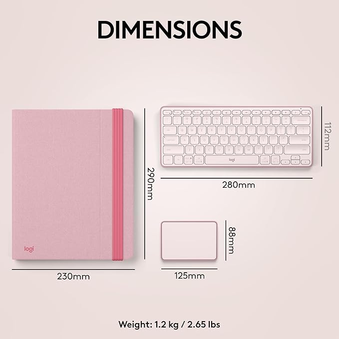 Logitech Casa Pop-Up Desk Work From Home Kit with Laptop Stand, Wireless Keyboard & Touchpad, Bluetooth, USB C Charging, for Laptop/MacBook (10” to 17”),Windows, macOS, ChromeOS - Bohemian Blush, Pink