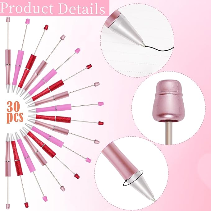 jiebor 30Pcs Valentines Beadable Pens Plastic Bead Ballpoint DIY Cute Cool Pens Black Ink for Women Men Bridal Graduation Gift Office Supplies