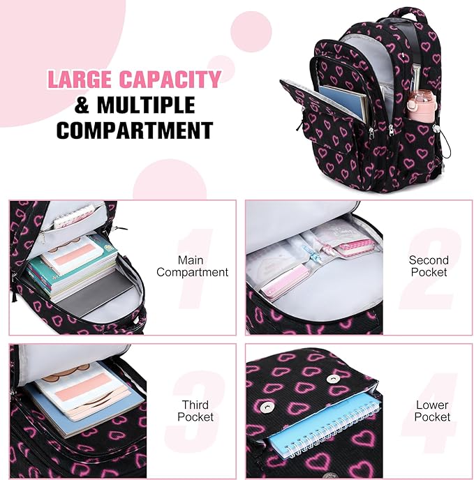 Bevalsa Backpack for Gilrs, 3PCS Corduroy Kids Backpack Set with Lunch Box & Pencil Pouch, Bookbag Daypack Laptop Bag for Women Teens Elementary Middle High School