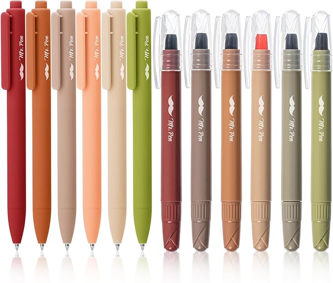 Mr. Pen- Bible Gel Highlighters and Pens, 12 Pack, Earthy Colors No Bleed, Aesthetic Gel Pens, Bible Journaling Set