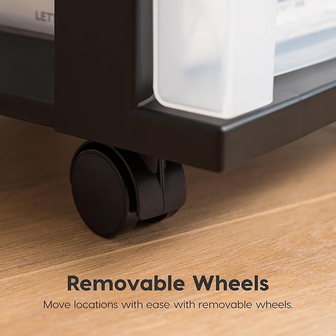 IRIS USA Plastic Drawer Storage Organizer Rolling Cart, with Wheels Casters, 4-Drawers, for Classroom Art Craft Supplies Dresser Closet Bathroom Laundry Room, Black/Clear
