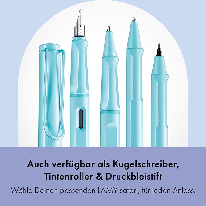 LAMY safari aquasky - Fountain Pen with ergonomic grip & polished steel nib in size M - ideal for any Writing & Calligraphy - including LAMY T 10 blue cartridge - Right-Handed