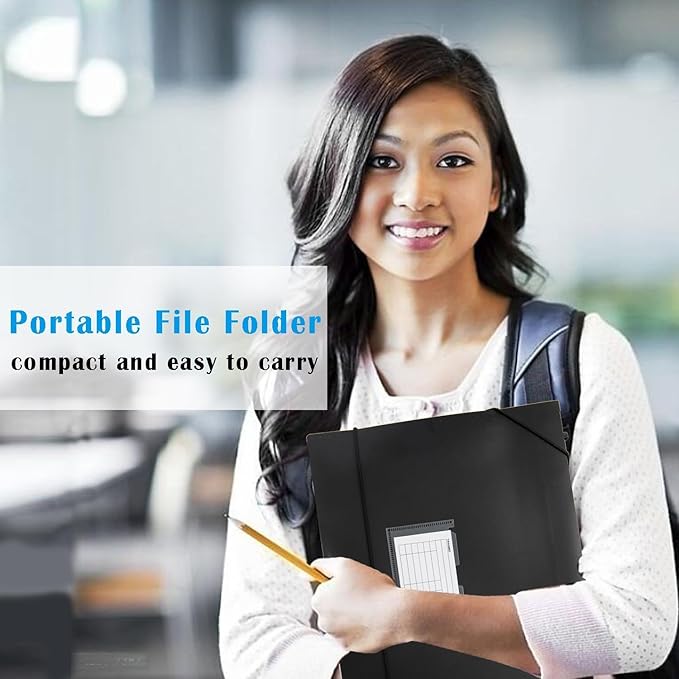 TRANBO 7-Pockets Hanging File Folder with Retractable Hooks for Filing Cabinet, 2 in 1 Expandable Accordion File Organizer with Elastic Band for File Frame or On-The-Go Use (1 Pcs)