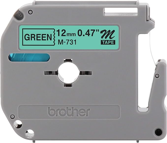 Brother Tape Cartridge 0.5IN Wide, Non-laminated Black On Green (M731)