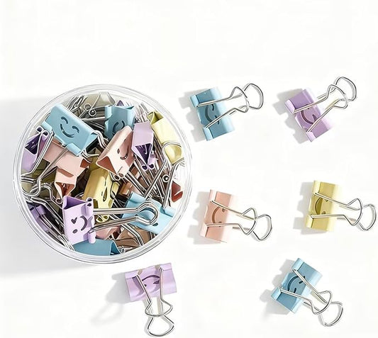 Small Binder Clips, 70 Pack, 3/4 Inch, Standard 19mm, Colorful, Hollowed Smile Design, Capacity 0.31 Inch, Mini Paper Clips, Fold Clamp, Office and School Supplies