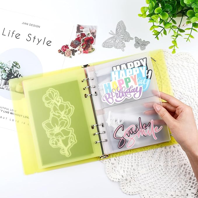BAOFALI 2Pcs/Set A5 6 Ring Binder Cover Clean Transparent Soft PVC for Refillable Notebook Shell withMatte surfaceforStamp & Die Storage (Yellow)