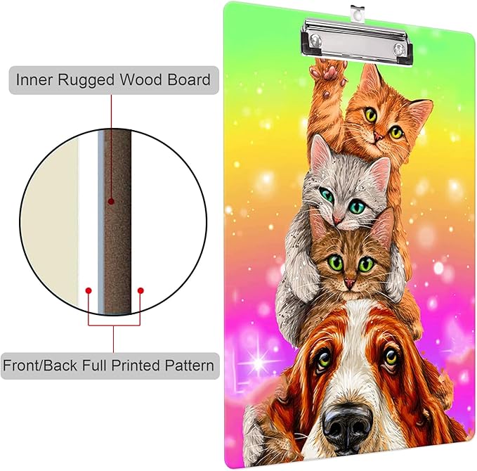 Fashion Clipboard, A4 Letter Size Wooden Decorative Clipboards for Teacher, Nurse, Doctor,Student and Kids, Cute Design for Standard Size 12.2" x 8.9" (C-Colorful Cat)