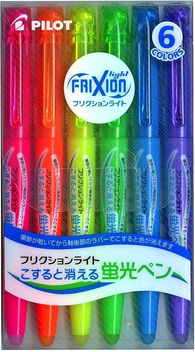 Pilot Frixion Light Fluorescent Ink Erasable Highlighter Pen (Pink / Orange / Yellow / Green / Blue / Violet) (Japan Import)
