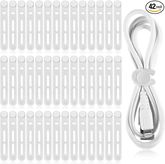 42 Pcs Silicone Cable Ties Reusable Cord Straps Multipurpose Elastic Cable Organizer for Bundling Fastening Earphone Phone Charger Home Office School, 3.15 Inch (White)