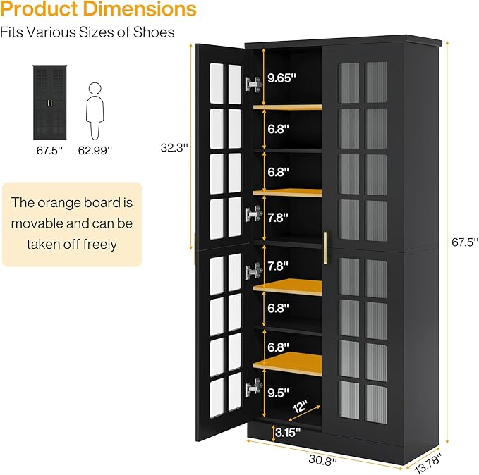 Tribesigns Tall Shoe Cabinet Set of 2, 8-Tier Shoe Storage with Adjustable Shelves, Modern Shoe Organizer Shoe Rack Cabinet for Entryway, Hallway, Closet, Living Room, Black
