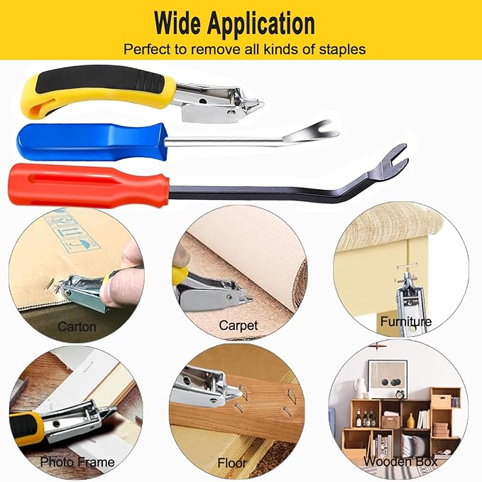 3Pcs Staple Remover, Heavy Duty Upholstery Staple Puller Tool with Ergonomic Handle, Tack Puller Tool, Nail Puller and Carpet Remover for Removing All Kinds of Staples