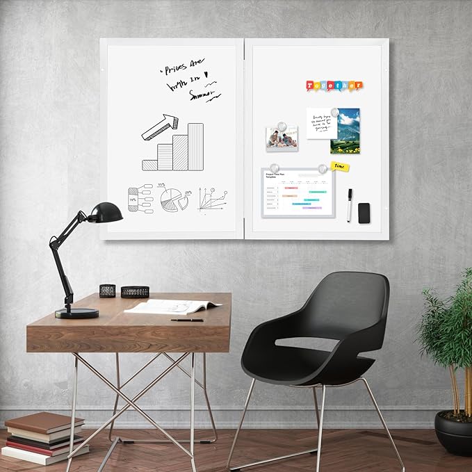 White Hidden Board, Enclosed Whiteboard with Wooden Frame, 20x30in Poster Frame and Functional Whiteboard for Office, Home(Poster Not Included)