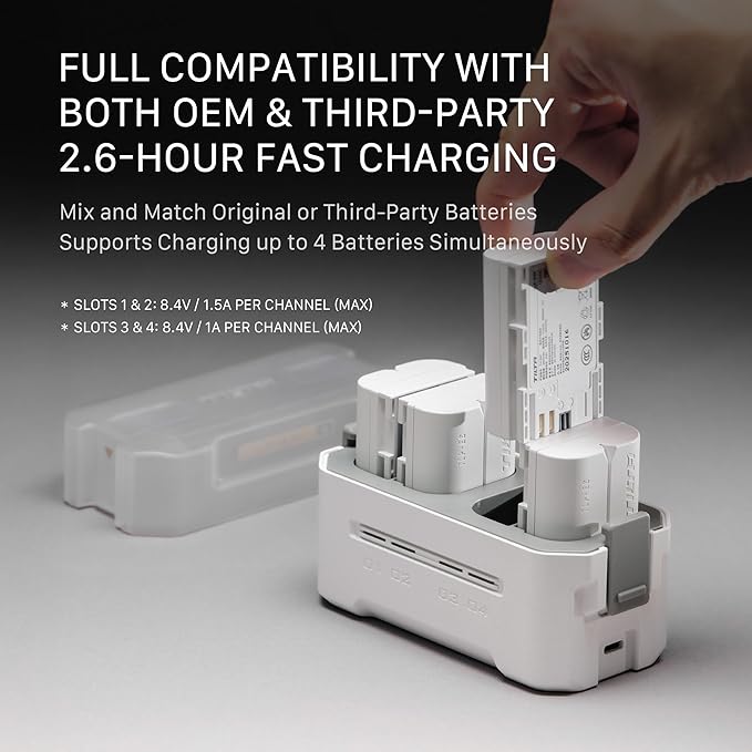 Tilta LP-E6P Charging Station Battery Kit, 4-Slot 45W PD USB-C Fast Charger | Compatible with Canon LP-E6 LP-E6P Batteries | Portable EDC Charging Hub, 2 Batteries - Off White