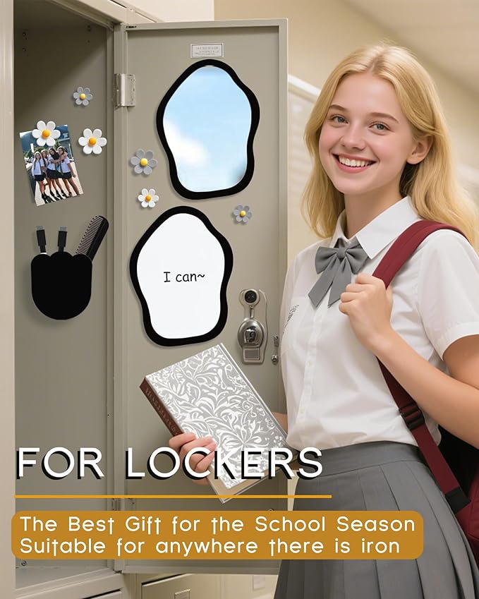 KEYDUACU 12 pcs Girls Locker Accessories, Locker Decorations Including Mirrors, whiteboards, Magnets and organizing Supplies. Ideal for Back-to-School Essentials and The Office (12 pcs-Black)