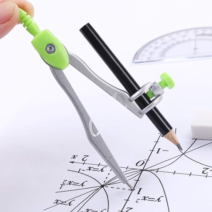 Math Geometry Kit Sets 10 Piece Student Supplies with Shatterproof Storage Box,Includes Rulers,Protractor,Compass,Eraser,Pencil Sharpener,Lead Refills,Pencil,for Drafting（Green）