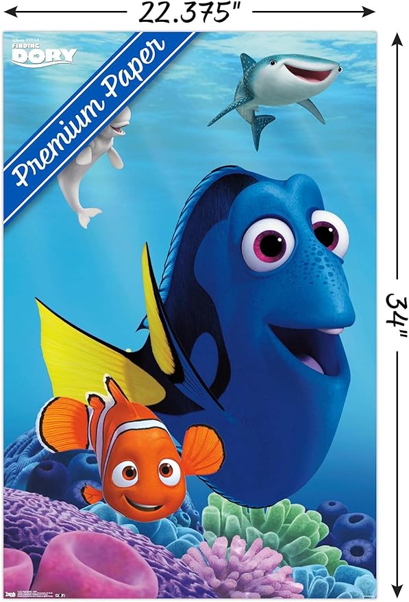 Trends International Disney Pixar Finding Dory - Dory Wall Poster, 22.375" x 34", Premium Poster & Mount Bundle