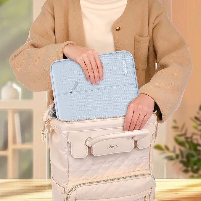 MOSISO Laptop Case 16 inch, 15-15.6 inch Laptop Sleeve Compatible with MacBook Pro 16 M4 M3 M2 M1, HP Acer Dell Lenovo ASUS Notebook, Polyester Vertical Computer Sleeve Bag with Pocket, Baby Blue