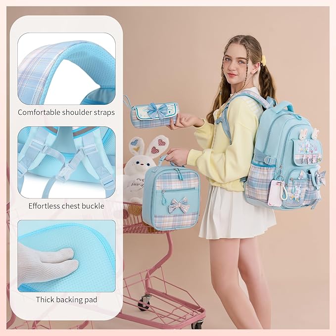 Girls Backpack 3pcs School Backpack with Lunch Box Teen Girl Backpack Set Cute Kids School Bag Bookbag for Teen Girls