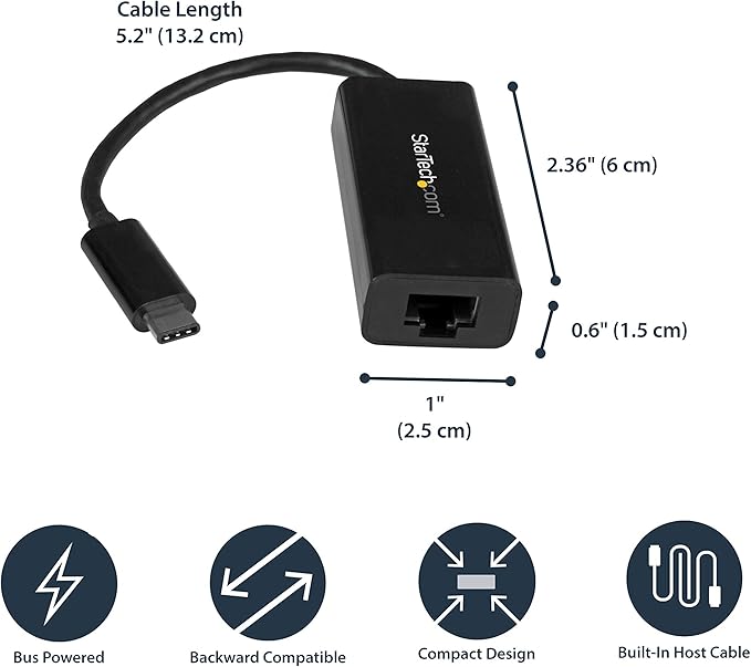 StarTech.com USB-C to Gigabit Ethernet Adapter, Thunderbolt 3 /4 Compatible, RJ45 LAN Network Converter, Windows & Mac
