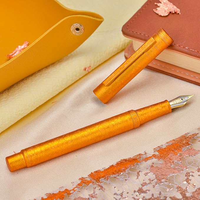 Hongdian 1851 Forest Fountain Pen Golden Ice Flowers, Medium Nib Classic Design with Converter and Metal Pen Case