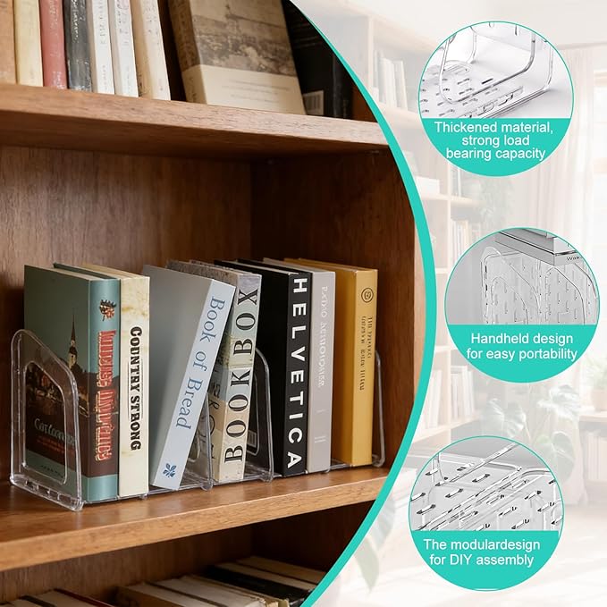 6 Pack Acrylic Magazine File Holders, Clear Desk Organizer and Storage Bins Holding Clear Bookend File Sorter, Desktop File Organizer, Magazine Holder Rack for Classroom, Home, and Office