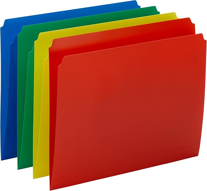 Smead Poly File Folder, Straight-Cut Tab, Letter Size, Assorted Primary Colors, 48 Count