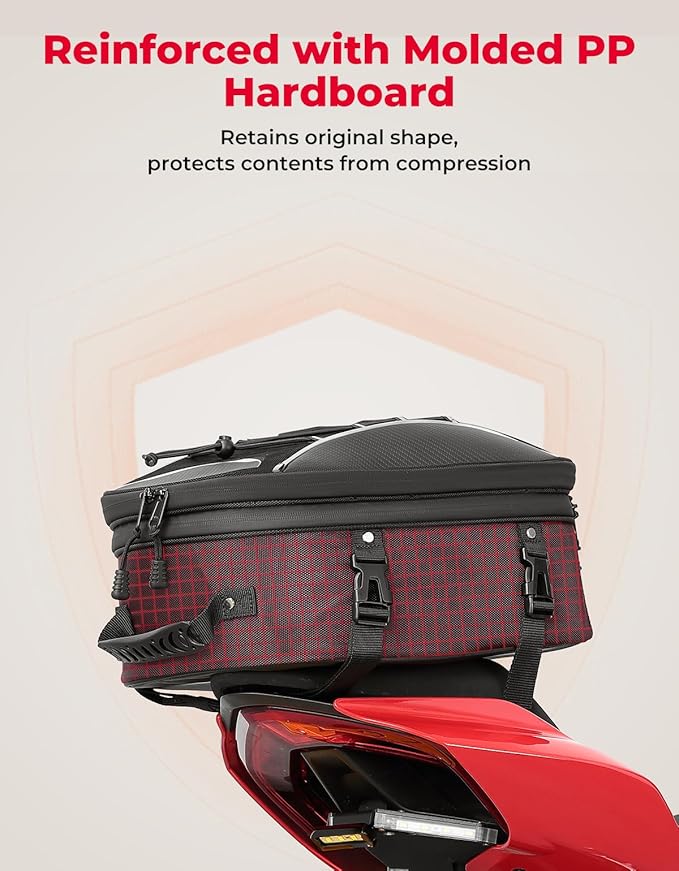 KEMIMOTO Motorcycle Tail Bag, Dual Use Motorcycle Rear Seat Bag with Waterproof Rain Cover, 22L-34L Expandable Motorbike Helmet Bag Luggage Storage Backpack with 6 straps