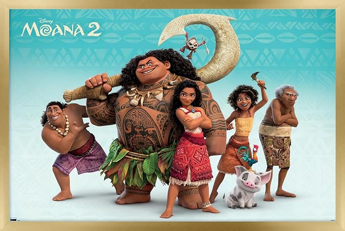 Disney Moana 2 - Group Wall Poster, 22.4L" x 14.7W", Gold Framed Version