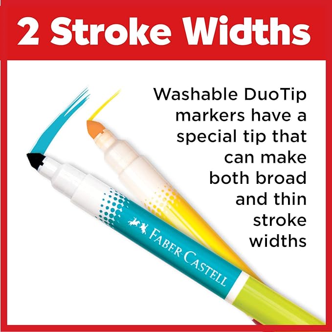 Faber-Castell DuoTip Washable Markers - 24 Markers, 48 Colors