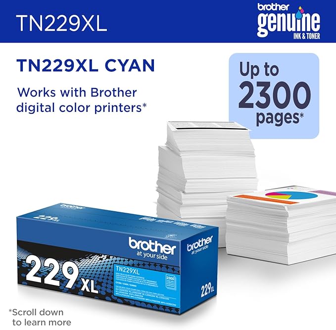 Brother Genuine TN229XLC Cyan High Yield Printer Toner Cartridge - Print up to 2,300 Pages(1)