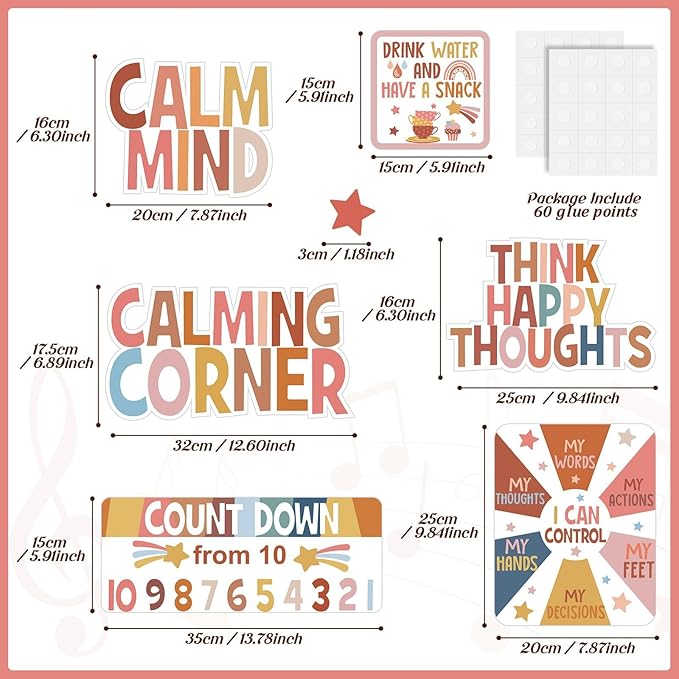Pajean Calm Down Corner Bulletin Board Set for Classroom Decoration Feelings Chart Mental Health Feeling Management Poster for Kindergarten Emotions Poster Decor School(Boho Colors)