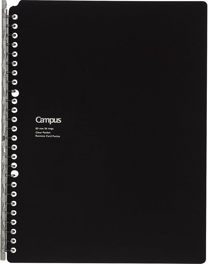 KOKUYO Campus Smart Ring Binder, B5 Black Refillable Binder Notebook 26 Holes with 10 Extra Loose-leaf Paper, Up to 25 Filler Papers for Work & Study, Japan Import (RU-SP701D)