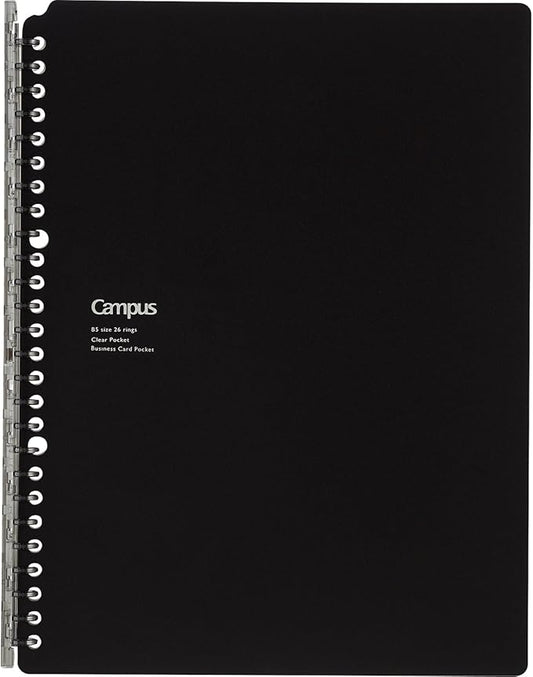 KOKUYO Campus Smart Ring Binder, B5 Black Refillable Binder Notebook 26 Holes with 10 Extra Loose-leaf Paper, Up to 25 Filler Papers for Work & Study, Japan Import (RU-SP701D)