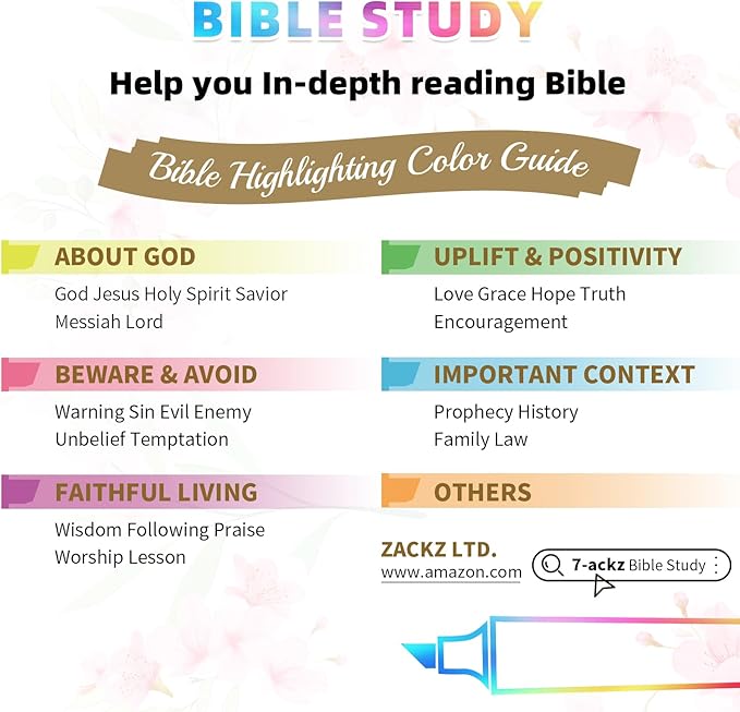 7-ackz Bible Highlighters Assorted Colors with Verses, 75 Tabs, Chisel Tip, Bulk Fluorescent, Dry Quick Bright Colors, Perfect for Bible Study Journaling, 6 Candy Color 30 Pack