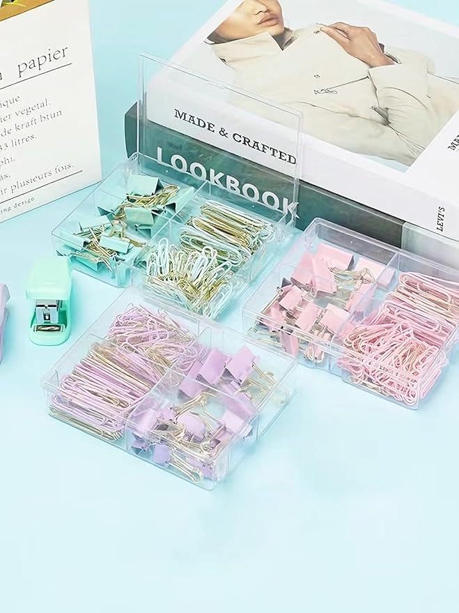 LIONSOUL Paper Clips Binder Clips Assorted Size, 165 Pcs, Cute Paperclips for Document Organizing, Colored Binder Clips Paper Clips Set for Office, School, Home Supplies (Pink)