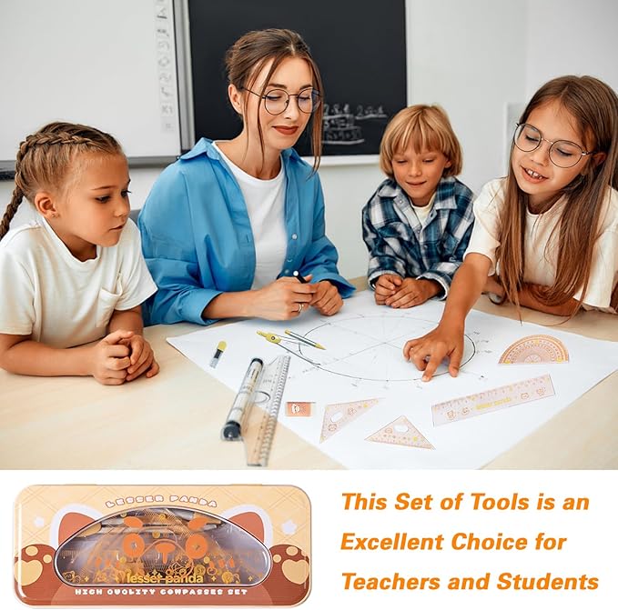 7Pcs Geometry Set for Students – Math Protractor, Compass Geometry Tool, Ruler & Mechanical Pencil, Back to School Math Kit for Kids, School Supplies for Classroom, Drafting Tools with Case