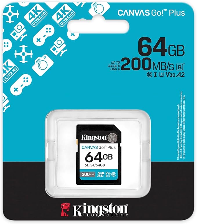Kingston Canvas Go Plus 64GB SD Card | Up to 200MB/s | Class 10, UHS-I, U3, V30 | SDG4/64GB