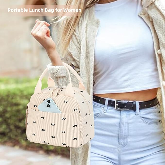 LEDAOU Lunch Box for Women Insulated Lunch Bag Corduroy Lunch Tote Bags Leakproof Cooler Lunch Case for Travel Work Picnic