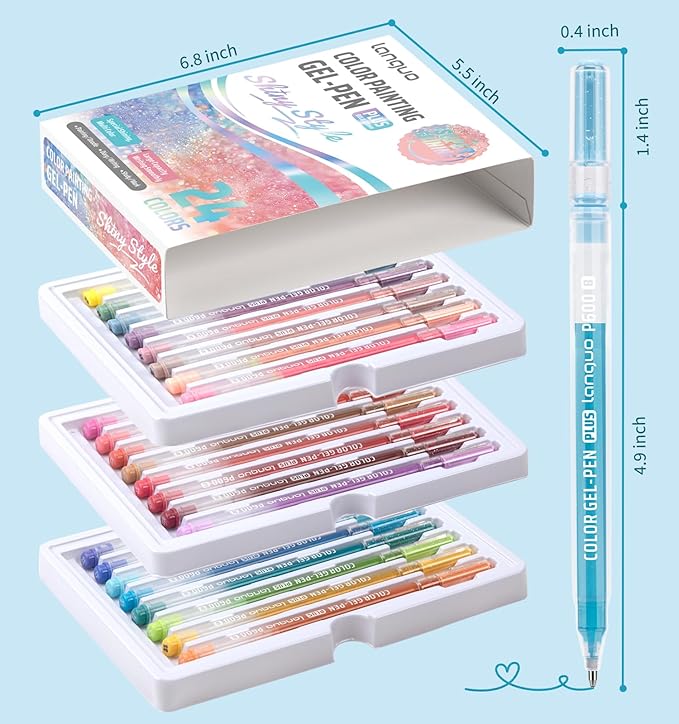 Glitter Gel Pens, 24 Pack Glitter Pens For Adults Coloring Books, 1.0mm Point Colored Pens, Large Capacity Ink Pens for Coloring, Writing, Drawing, Journaling, Note Taking, Office, Home