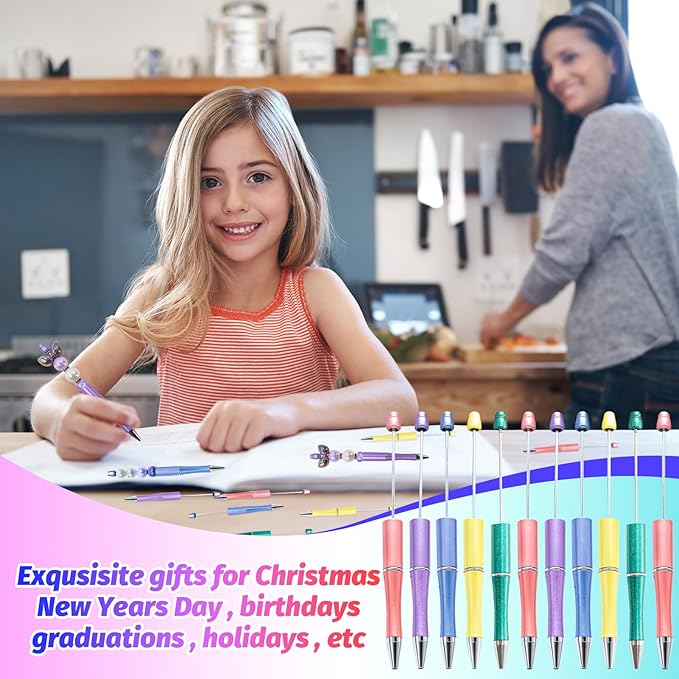300 Pieces DIY Beadable Pen Kit – 100 Plastic Ballpoint Pens with Refills & Bags – School Supplies, Office Accessories & Decorative Items for Students & Teachers (Dreamy Soft Palette)
