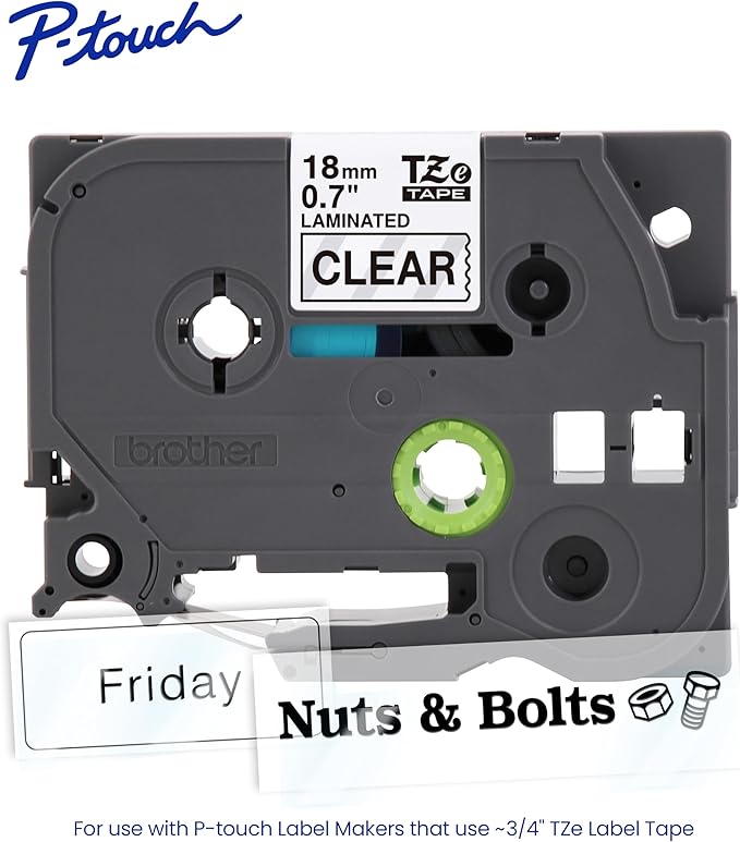 Brother Genuine P-Touch TZe, Black Print on White, Tamper-Evident Laminated Label Tape (TZeSE4), ~3/4in x 26.2ft (18mm x 8m) for Select P-Touch Label Makers, for Property Security Applications