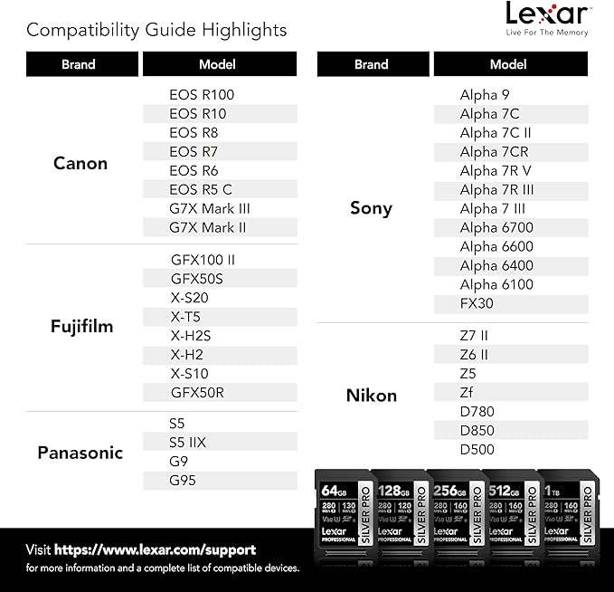 Lexar 128GB (2-PK) Professional Silver PRO SD Card, UHS-II, C10, U3, V60, Full HD, 4K, up to 280MB/s Read SDXC Memory Card, for Photographer, Videographer, Enthusiast (LSDSIPR128G-B2NNU)