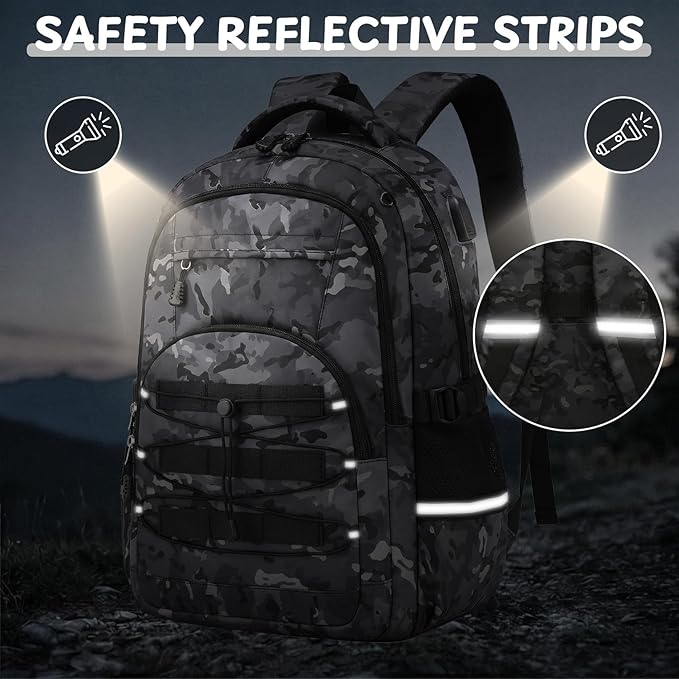 Kids Backpack for Boys - Camo Boys Backpacks for Kids Teens Elementary Middle School, 18″ Camouflag Students Bookbag with Usb Charging Port & Key-chain, Perfect for Travel and School