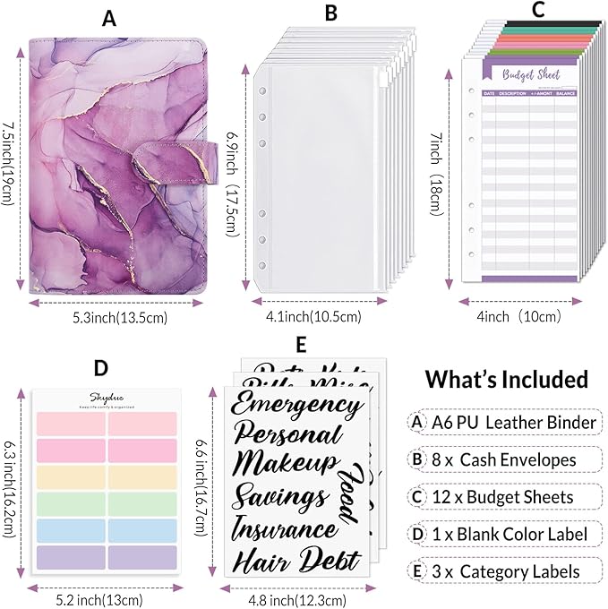 SKYDUE Budget Binder, Money Saving Binder with Zipper Envelopes, Cash Envelopes and Expense Budget Sheets for Budgeting