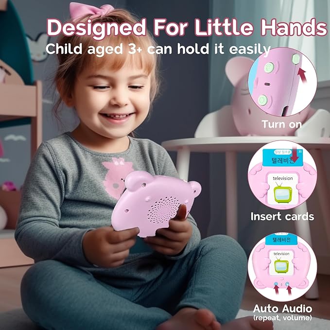 English Flash Cards Bilingual - Korean Talking Flash Cards for Kids, Pocket Speech for Toddlers 3-12, 510 Sight Words of 31 Varieties, Sensory Toys Children with Autism (Korean, Pink)